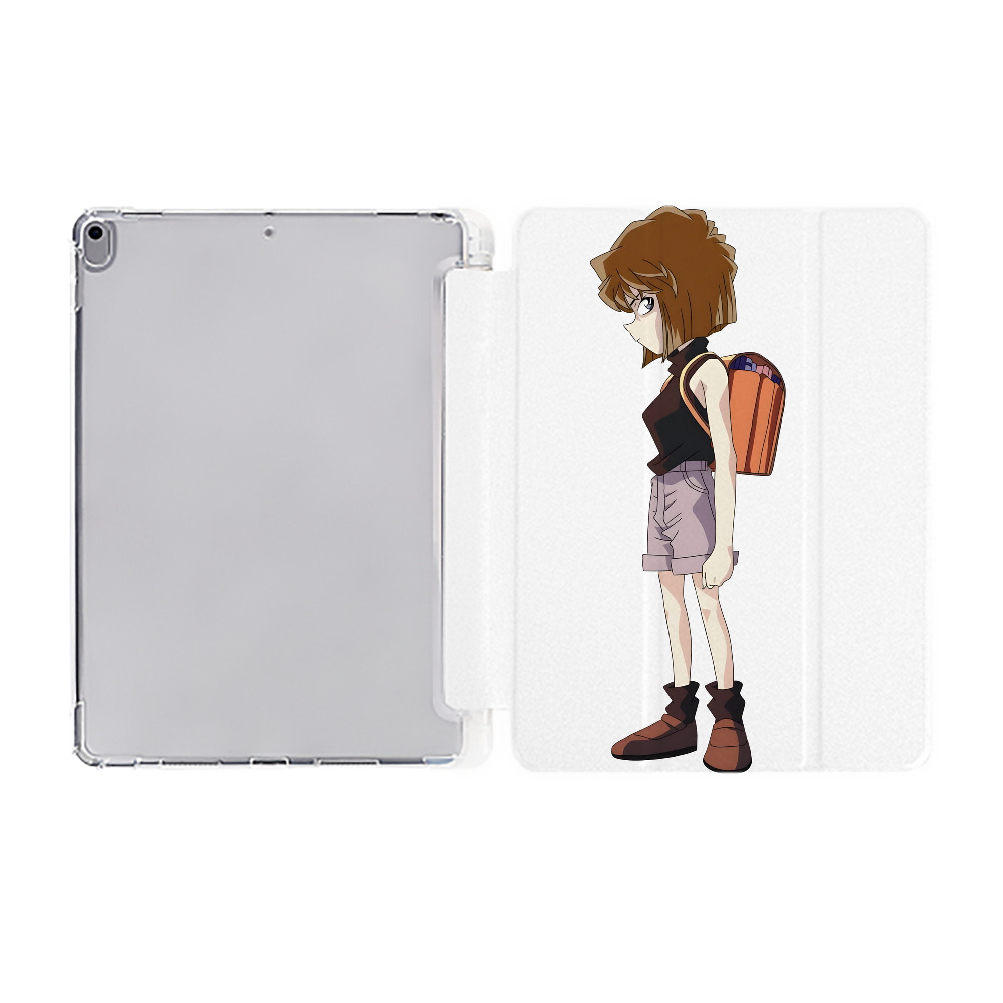 （画像用） 名探偵コナン 灰原 哀 はいばら あい Detective Conan Anita Hailey、Vi Graythorn Haibara Ai IPad ケース ペン収納付き 三つ折りスタンド PUレザー×シリコン 対応機種9.5/10.5/10.9インチ